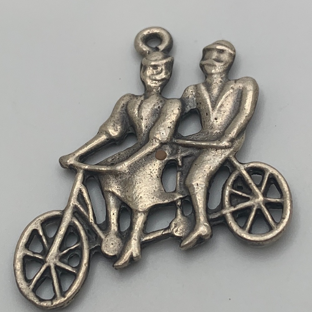 VTG Tandem Bicycle Pendant Retro Silvertone Jason Hallmark Marking